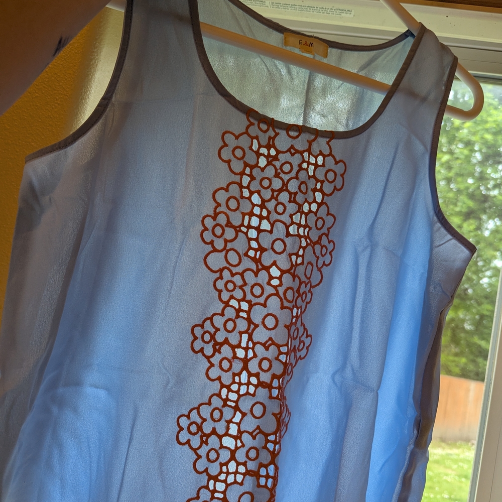 Orange and Blue Cut Out Tank Top with Sleeveless Design